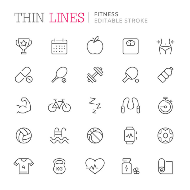 Collection of fitness related line icons. Editable stroke - Vector, Image