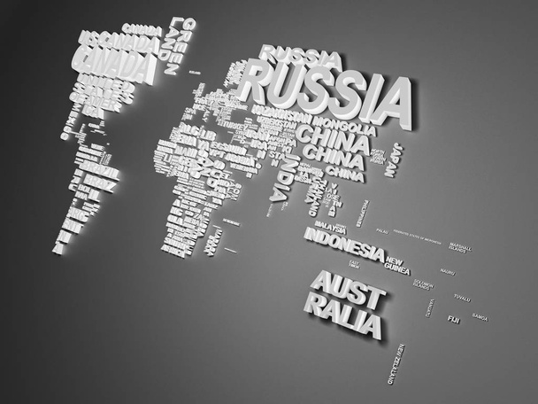 The world map with all states and their names 3d illustration on grey - Valokuva, kuva