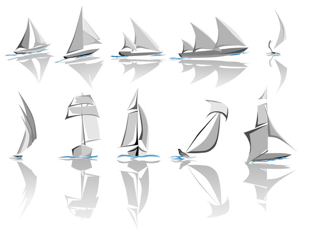 Set verschiedener Segelschiffe (einfacher Vektor)). - Vektor, Bild