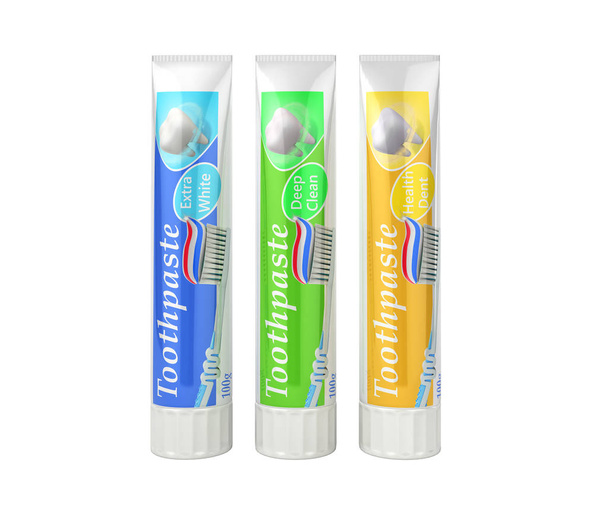 modern concept of the design of a tube of toothpaste toothpaste tubes 3d render on white no shadow - Fotó, kép