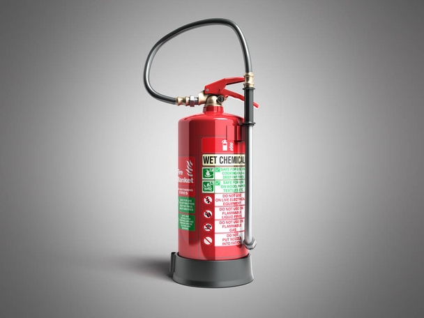 wet chemical Fire extinguisher 3d render on grey background - 写真・画像
