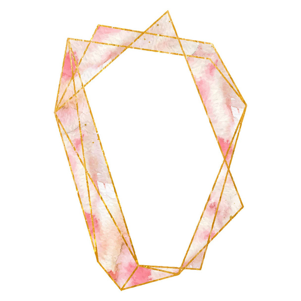 Watercolor gold frame in soft pastel pink colors. Polygonal shape. Place for your text - Vektor, obrázek