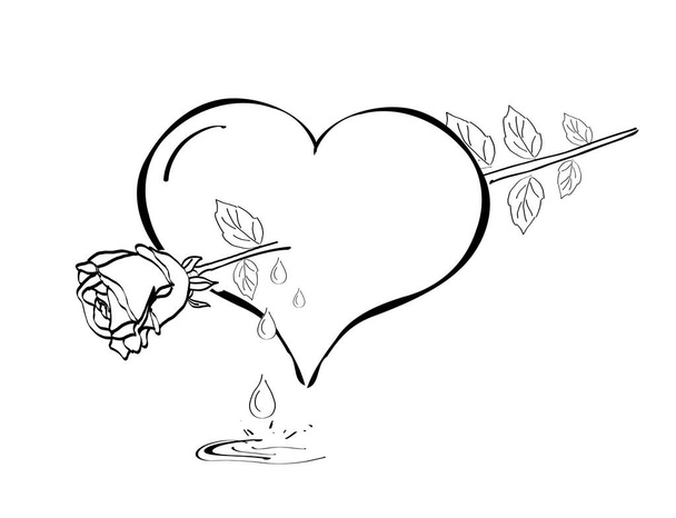 Ilustración de corazón roto con rosa como flecha
 - Foto, imagen