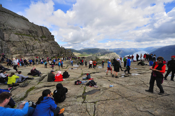 Lysefjord-Norway, 05- June-2017  tourists visiting the so-called pulpit in norway or preikestolen - Valokuva, kuva
