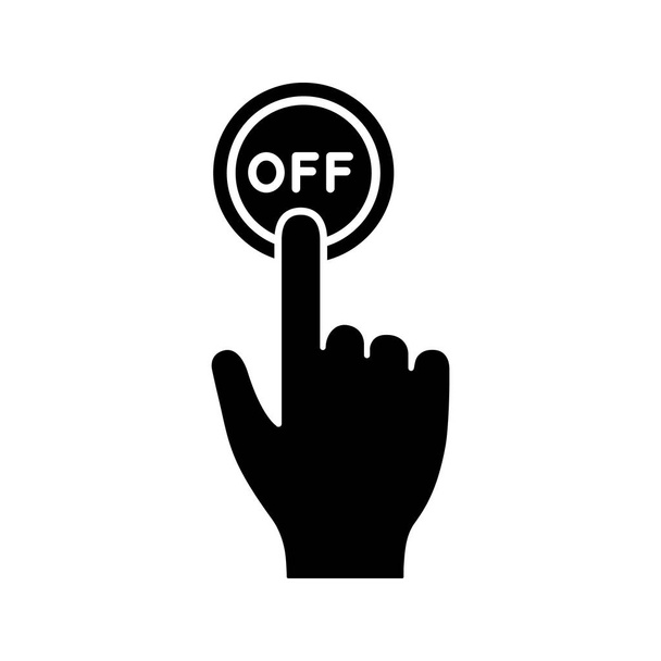 ręcznie, naciskając Turn off przycisk ikona glifów. Ilustracja wektorowa na białym tle - Wektor, obraz
