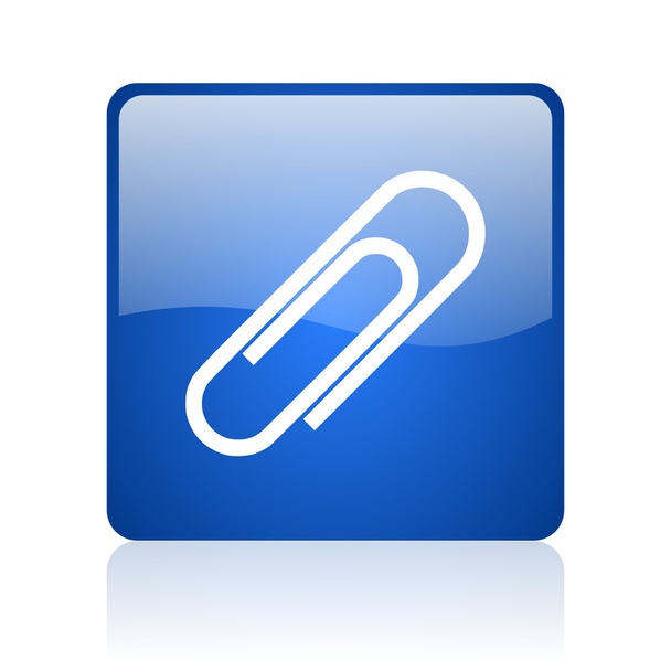 paper clip blue square glossy web icon on white background - Fotoğraf, Görsel