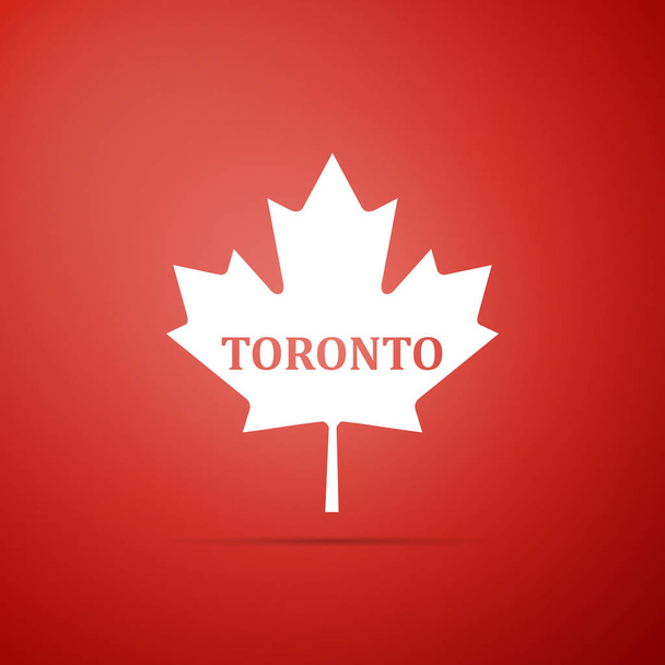 Feuille d'érable canadienne avec le nom de la ville icône de Toronto isolé sur fond rouge. Design plat. Illustration vectorielle
 - Vecteur, image