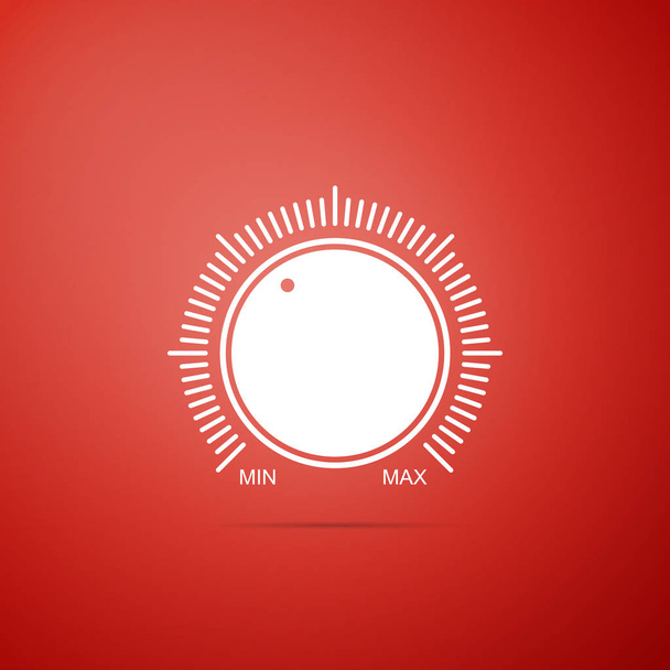 Dial knob level technology settings icon isolated on red background. Volume button, sound control, music knob with number scale, analog regulator. Flat design. Vector Illustration - Vector, Image