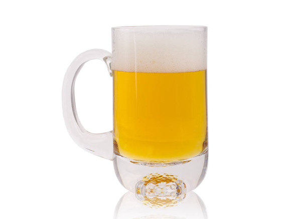 Glass of fresh beer with foam isolated on white background. - Фото, изображение