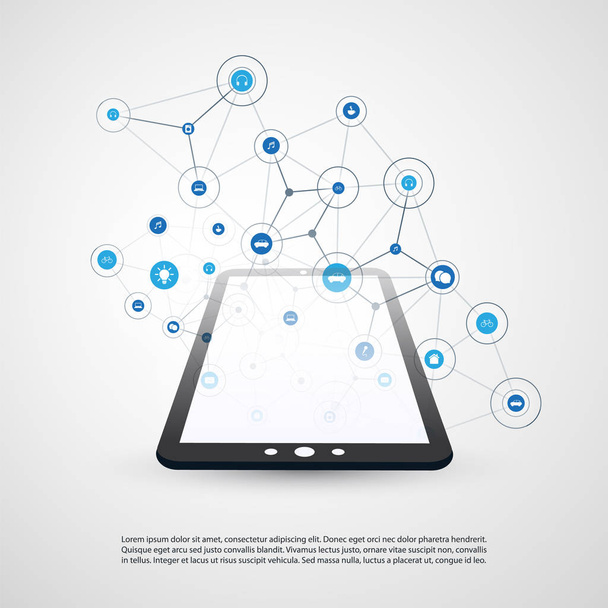 Internet of Things, Cloud Computing Design Concept with Icons - Digital Network Connections, Technology Background - Vector, Image