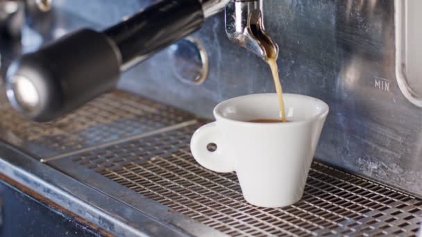 Μηχανή espresso προετοιμασία ένα φλυτζάνι του καφέ espresso - Πλάνα, βίντεο