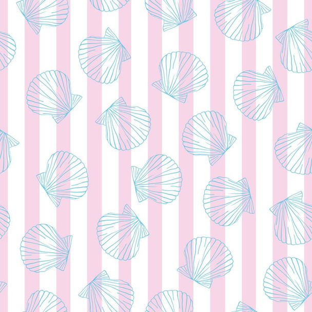 Hand drawn vector illustrations - seamless pattern of seashells. Marine background. - Vector, afbeelding