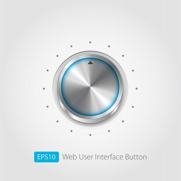 Volume button (music knob) with metal texture (steel, chrome), scale and dark background - Vector, imagen