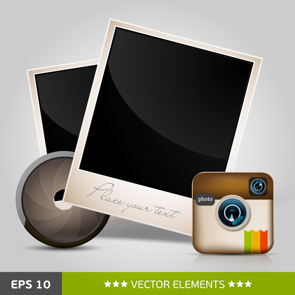 photo frame with aperture icon concept - Vettoriali, immagini