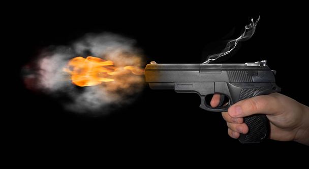 füst a fekete háttér-shot Gun - Fotó, kép