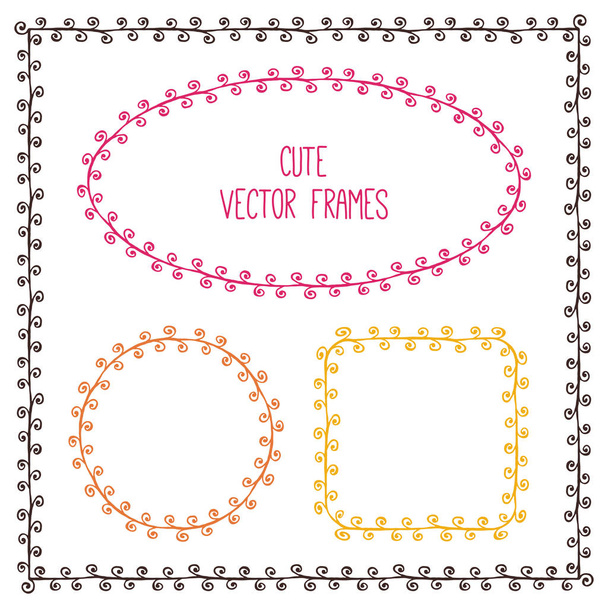 Cute hand drawn vector frames set. Collection of colorful doodle botanic decorative elements for art and design.  Perfect for cards, invitations, banners and prints - Vektori, kuva
