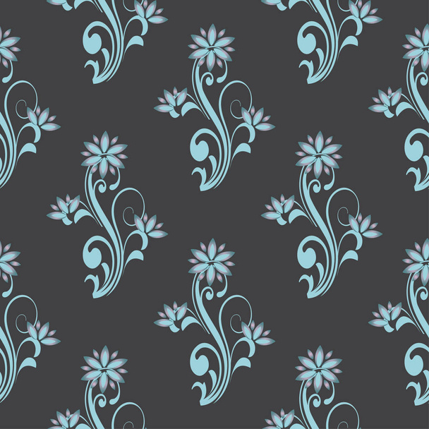 Vector seamless pattern with floral curve decorative ornaments. Stylish flower themes backdrop for textiles and any other design - Vector, Image