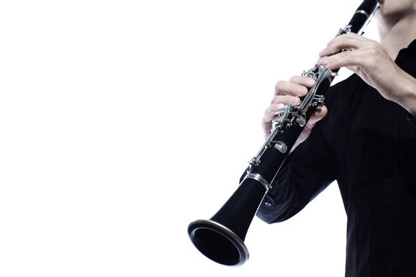 Clarinet player hands isolated. Woodwind classical music orchestra instruments closeup - Φωτογραφία, εικόνα