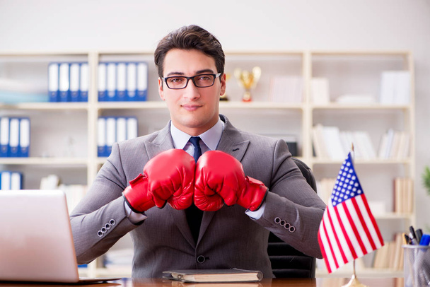 Businessman with American flag in office - Foto, Imagem