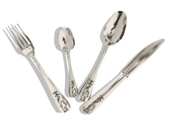 vork, lepel en mes op witte ondergrond - Vector, afbeelding