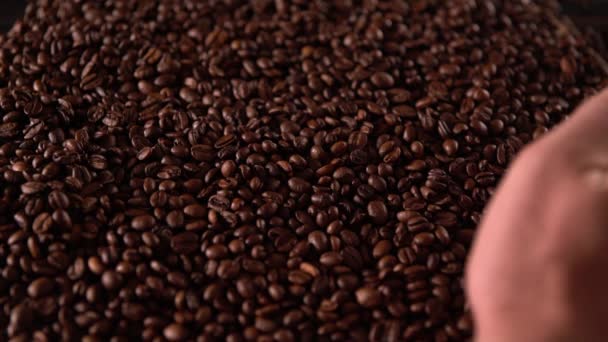 Person swiping aside coffee beans with a hand - Footage, Video