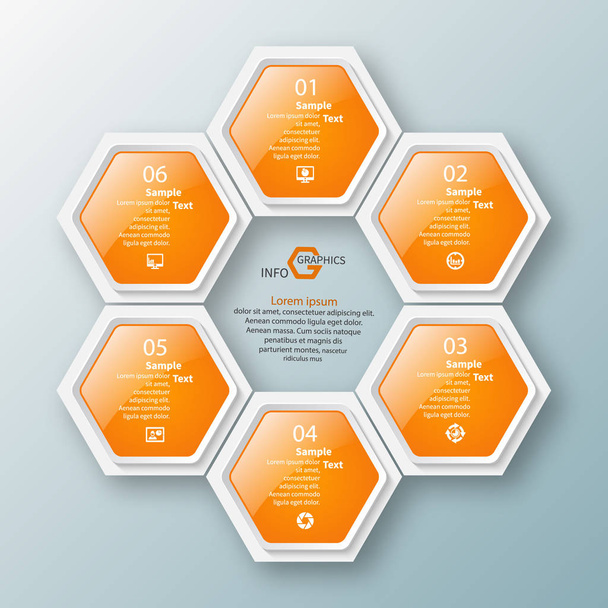 vector abstract 3d paper infographic elements.Hexagon infographics.Honeycomb design - ベクター画像