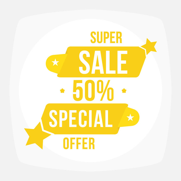 Super Sale 50 offer discount banner. Discount offer price yellow tag. Flat vector illustration EPS10. - Vector, imagen