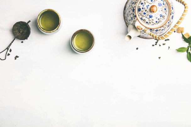 Tea composition on grey background - Foto, Imagem