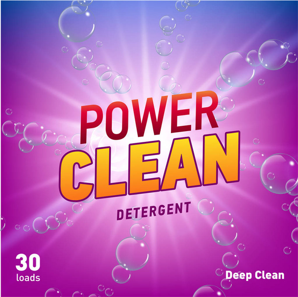 design del concetto di pubblicità detergente per l'imballaggio del prodotto in colore blu viola
 - Vettoriali, immagini