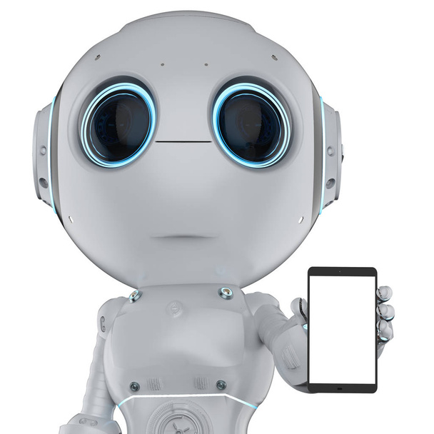 3d rendering cute artificial intelligence robot with empty screen mobile - Photo, Image