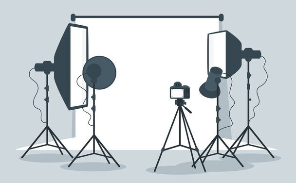 photo equipment in photography studio - Vector, Image