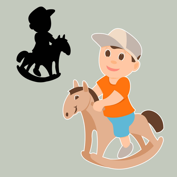 boy on  rocking horse  vector illustration flat style  - Vector, Image
