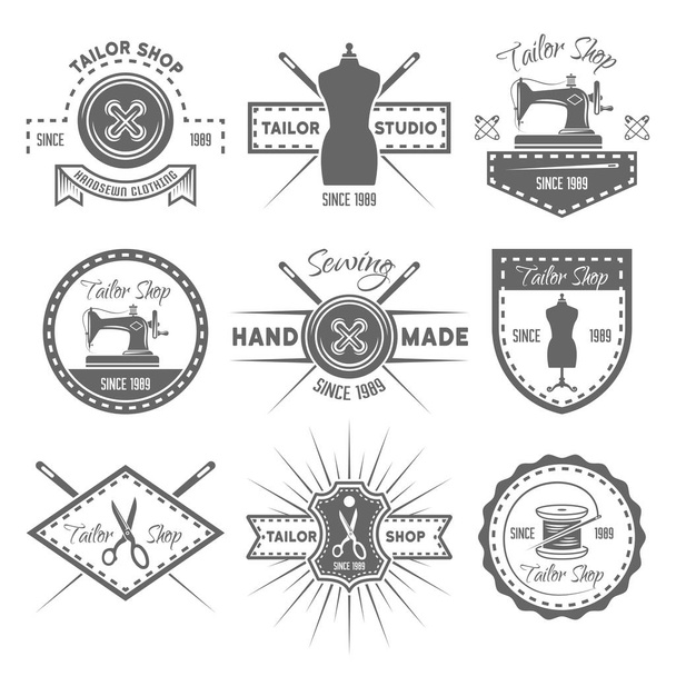 Tailor shop set of monochrome vector emblems - Vector, Image
