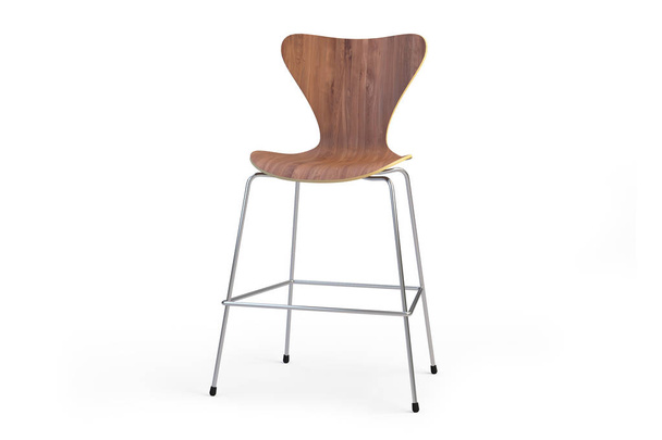 Moderní dřevěný bar stolička na kovových nohách. Proti stolička na bílém pozadí se stíny. 3D vykreslování - Fotografie, Obrázek