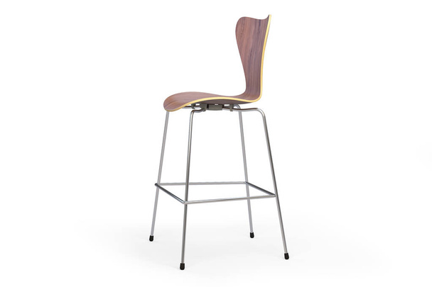 Modern fa bárban széklet, a fém lábakkal. Counter széklet fehér háttér árnyékok. 3D render - Fotó, kép