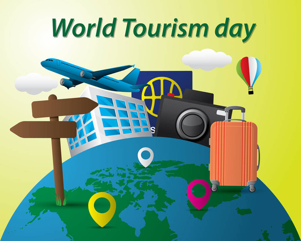 Día del turismo mundial cool lindo paquete aplicación diseño web banner
 - Vector, Imagen