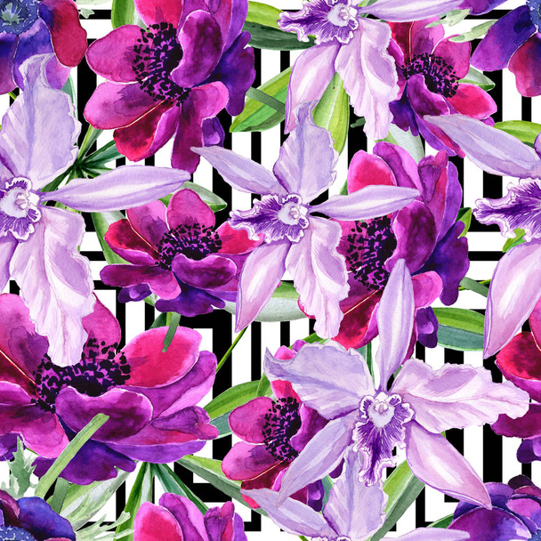 Varrat nélküli mintát, virágok készülnek egy akvarell. A virág teljes neve szellőrózsa. - Fotó, kép
