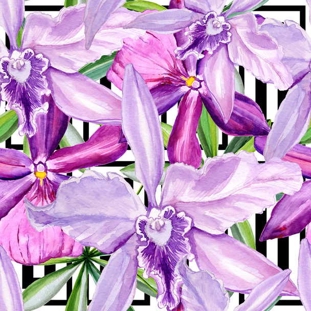 Motif sans couture, les fleurs sont exécutées en aquarelle. Le nom complet de la fleur est une orchidée
 - Photo, image