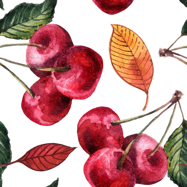 Hand painted watercolor seamless pattern berries and fruits - Photo, image