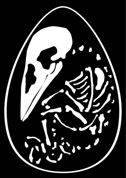 Hatchling bird skeleton inside egg, vector, vertical, black background, isolated - Wektor, obraz