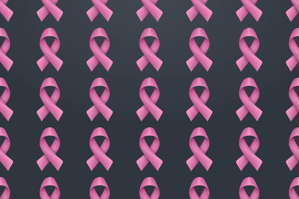 Breast cancer awareness realistic pink ribbon seamless pattern - Vector, Image
