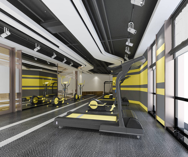 3d renderização moderna ginásio amarelo e fitness
 - Foto, Imagem