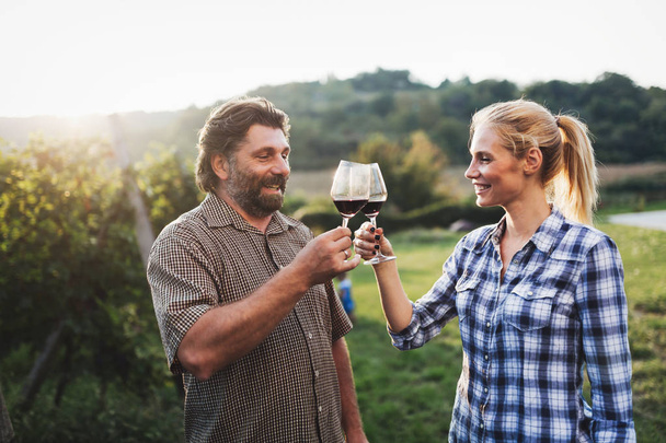 Winegrower family tasting wine - Фото, зображення