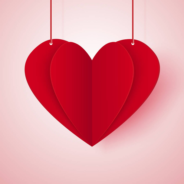 Love concept , red heart , paper art style - Vector, Image