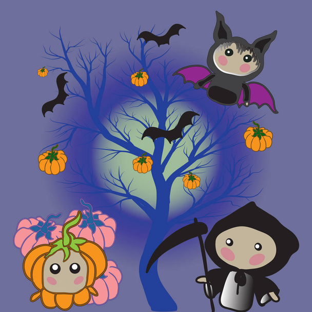 Animation is typical for the Halloween party. Against the background of a tree and a full moon - Photo, Image
