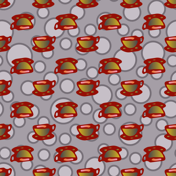 Cups of coffee or tea with dots on background seamless pattern. - Vektor, kép