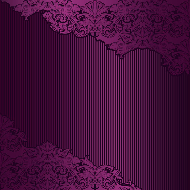 violet, marsala, purple vintage background , royal with classic Baroque pattern, Rococo with darkened edges background(card, invitation, banner). Square format - Vector, Image
