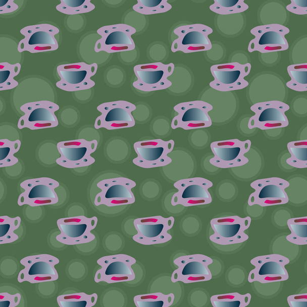 Cups of coffee or tea with dots on background seamless pattern. - Вектор,изображение