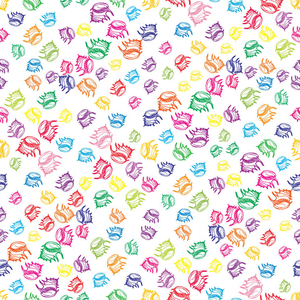 Summer beautiful multicolored sea shells abstract seamless background. - Vector, Image