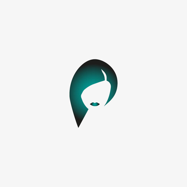 icono vectorial minimalista de la cabeza femenina con peinado largo
 - Vector, Imagen
